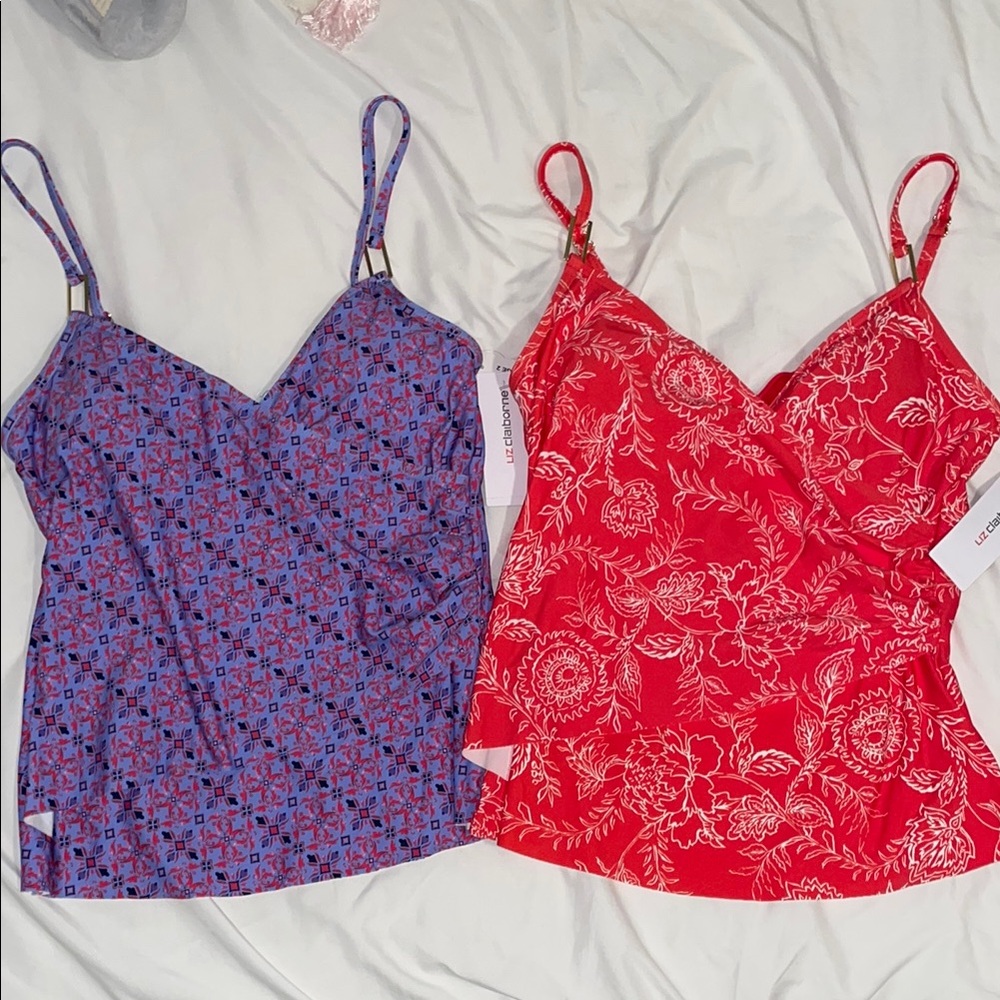 2 Liz Claiborne Lined Geometric Tankini Swimsuit Tops nwt size 6